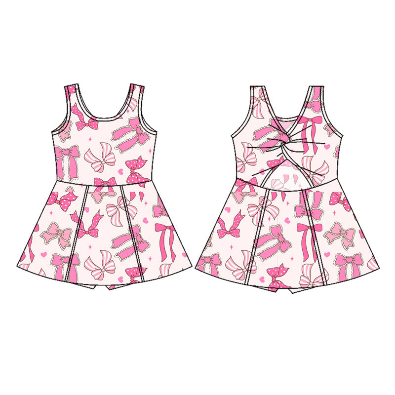preorder GSD2628 Girls Yoga Clothing Pink Bows Sleeveless Dresses 202505