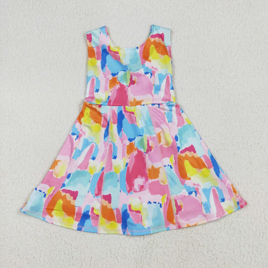 GSD2629 Girls Yoga Clothing Colored Pattern Sleeveless Dresses 202506 RTS
