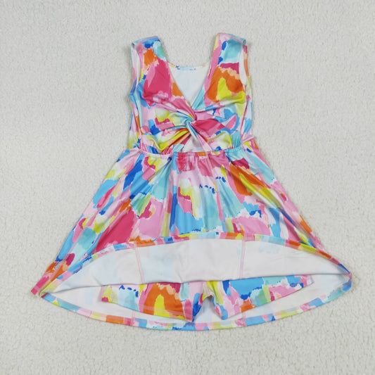 GSD2629 Girls Yoga Clothing Colored Pattern Sleeveless Dresses 202506 RTS
