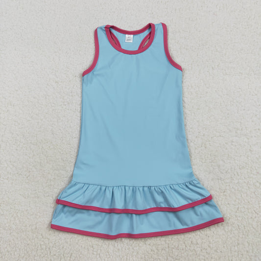 GSD2631 Girls Yoga Clothing Blue Sleeveless Dresses 202507 RTS