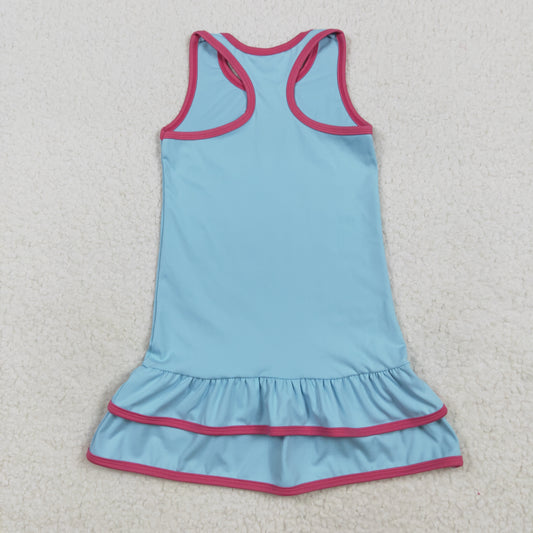 GSD2631 Girls Yoga Clothing Blue Sleeveless Dresses 202507 RTS