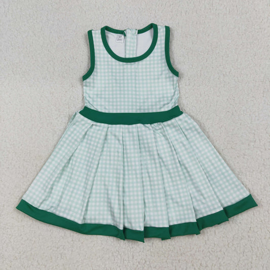 GSD2632 Girls Yoga Clothing Green Plaid Pleated Tunic Sleeveless Dresses 202507 RTS