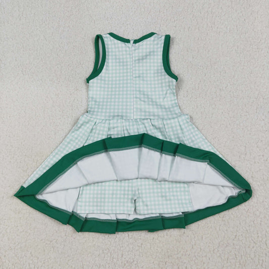 GSD2632 Girls Yoga Clothing Green Plaid Pleated Tunic Sleeveless Dresses 202507 RTS