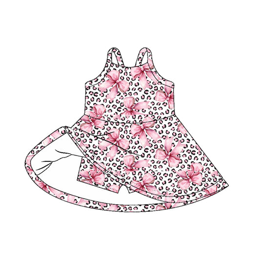 Preorder GSD2648 Girls Boutique Pink Bows Leopard Halter Yoga Dress 202505