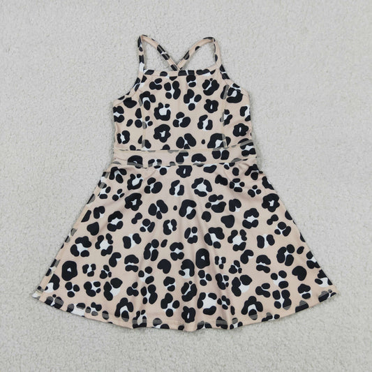 New GSD2650 Leopard Brown Halter Girls Yoga Dress 202605 RTS