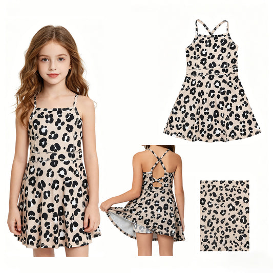 New GSD2650 Leopard Brown Halter Girls Yoga Dress 202605 RTS