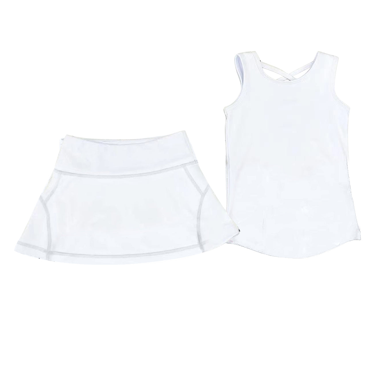 Preorder GSD2651 Girls Boutique Yoga Sets Pure White Sleeveless Skirts Sets 202505
