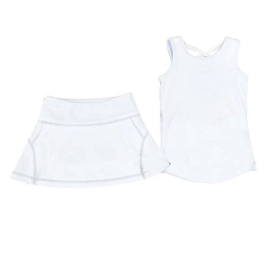 Preorder GSD2651 Girls Boutique Yoga Sets Pure White Sleeveless Skirts Sets 202505