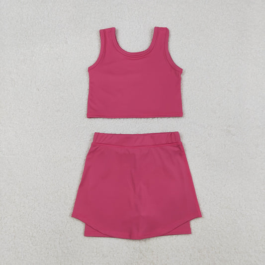 GSD2657 Girls Yoga Sets Pure Pink Sleeveless Skirts 202511 RTS