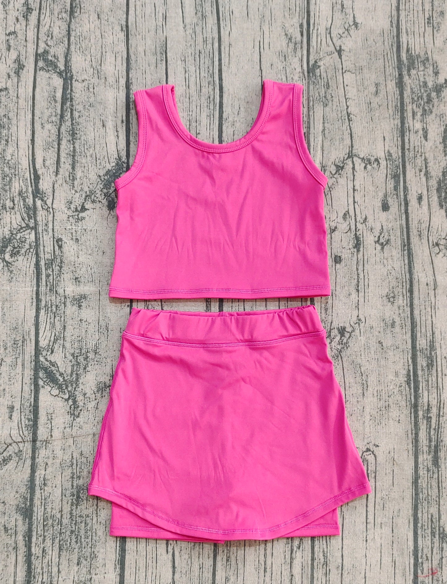 NO MOQ Preorder GSD2657 Girls Yoga Sets Pure Pink Sleeveless Skirts 202509