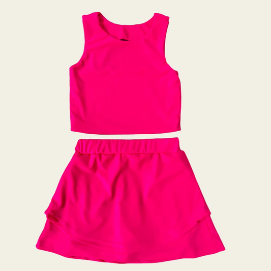 Preorder GSD2658 Girls Yoga Sets Pure Rose Red Sleeveless Skirts 202506