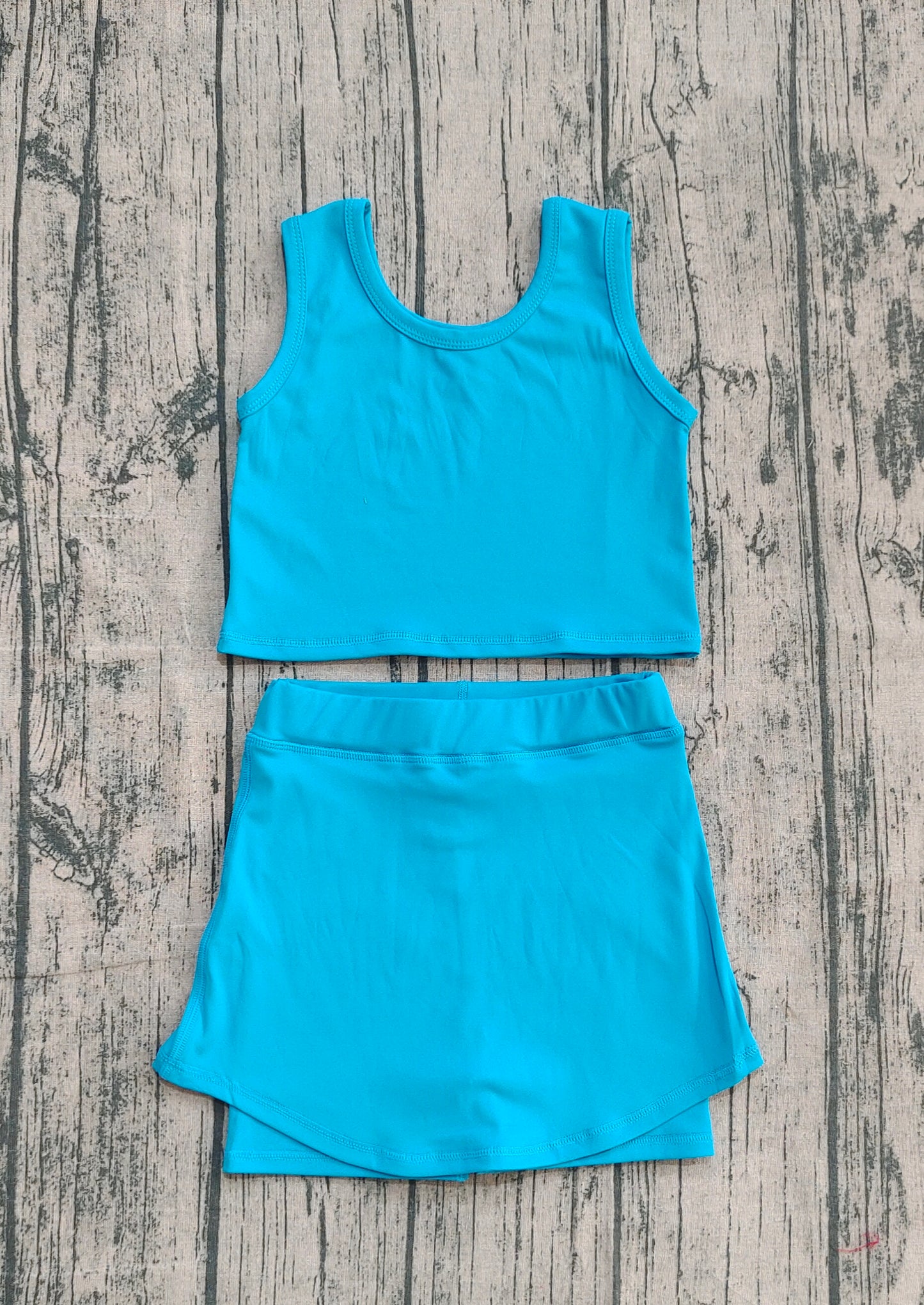 NO MOQ Preorder GSD2659 Girls Yoga Sets Pure Blue Sleeveless Skirts 202506
