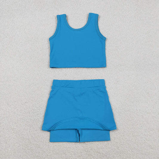 GSD2659 Girls Yoga Sets Pure Blue Sleeveless Skirts 202511 RTS