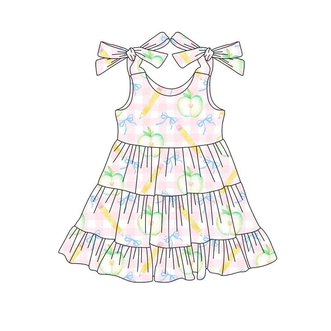 Preorder GSD2679 Girls Boutique Back to School Apple Bows Pencil Halter Dress 202506