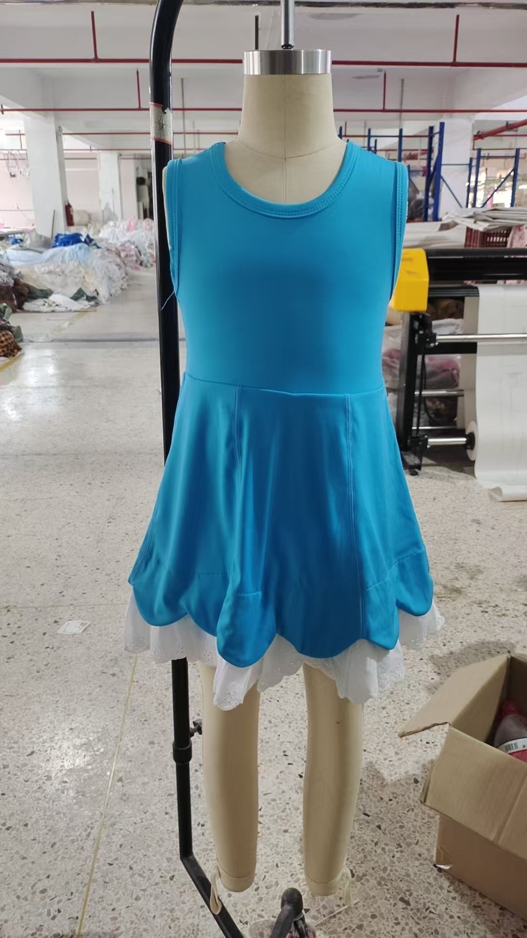 GSD2680 Lace Ruffle Pure Blue Sleeveless Yoga Dresses for Girls 202510 RTS