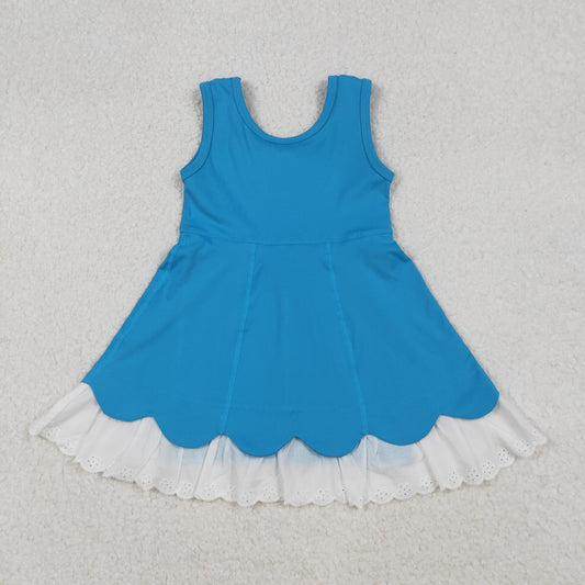 GSD2680 Lace Ruffle Pure Blue Sleeveless Yoga Dresses for Girls 202510 RTS
