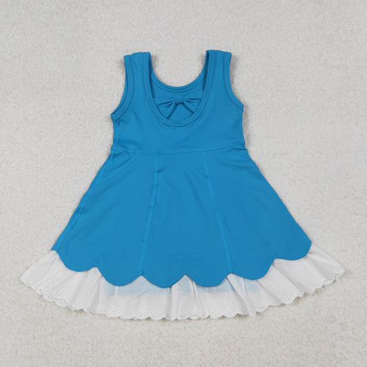 GSD2680 Lace Ruffle Pure Blue Sleeveless Yoga Dresses for Girls 202510 RTS
