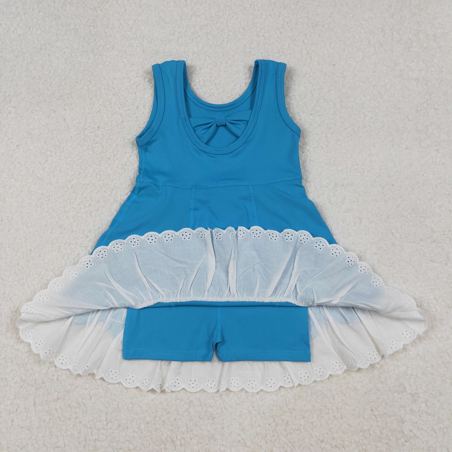 GSD2680 Lace Ruffle Pure Blue Sleeveless Yoga Dresses for Girls 202510 RTS