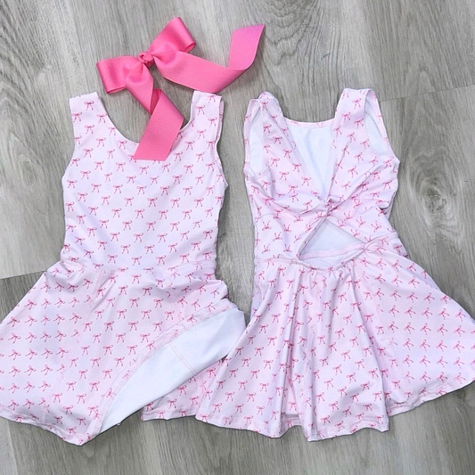 Preorder GSD2686 Pure Pink Small Bows Sleeveless Yoga Dress Girls Boutique Clothes 202506