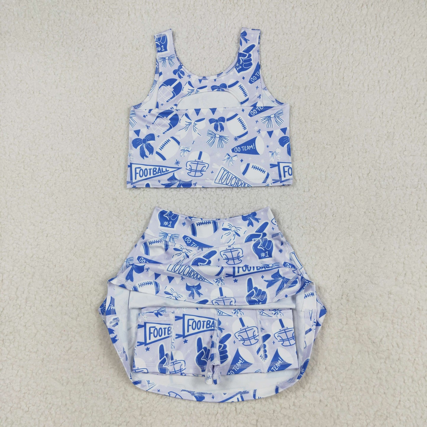 GSD2688 Girls Yoga Sets Football Pattern Gray Blue Sleeveless Skirts 202507 RTS