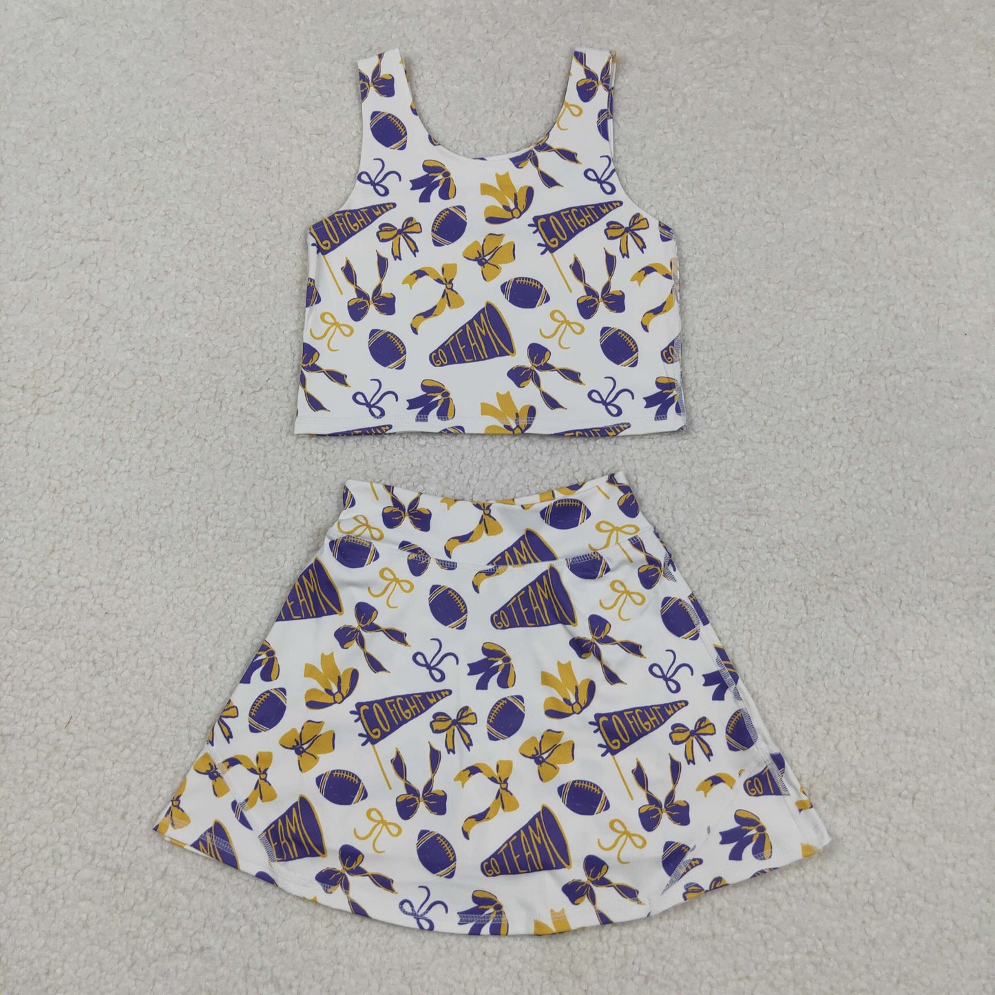 GSD2690 Girls Yoga Sets Go Fight Trumpet Purple Bow Sleeveless Skirts 202508 RTS