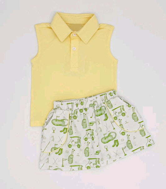 Preorder GSD2698 Girls Boutique Yellow Polo Sleeveless Skirts Sets 202506