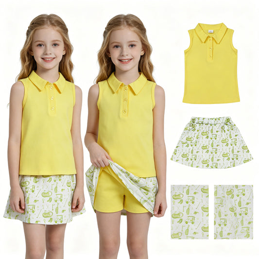 GSD2698 Girls Boutique Yellow Polo Sleeveless Skirts Sets 202605 RTS