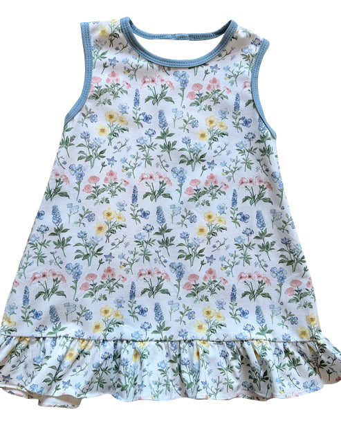 Preorder GSD2704 Girls Boutique Flower Leaf Blue Ruffle Sleeveless Dress 202506