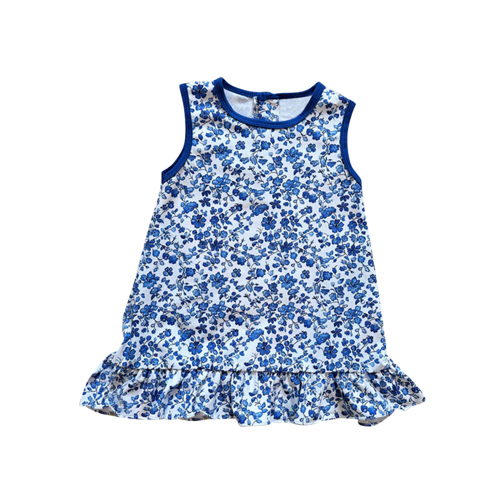 Preorder GSD2705 Girls Boutique Floral Blue Ruffle Sleeveless Dress 202506
