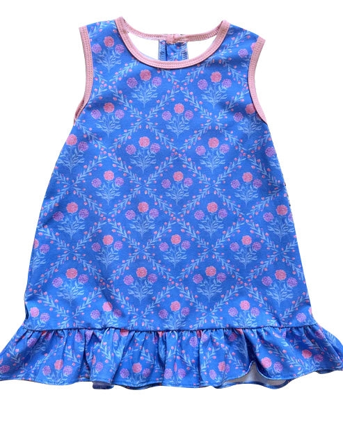 Preorder GSD2706 Girls Boutique Flower Pink Blue Plaid Ruffle Sleeveless Dress 202506
