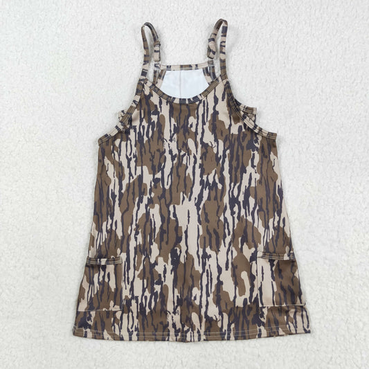 GSD2720 Baby Girls Brown Leaf Camouflage Athletic Yoga Dress 202508 RTS