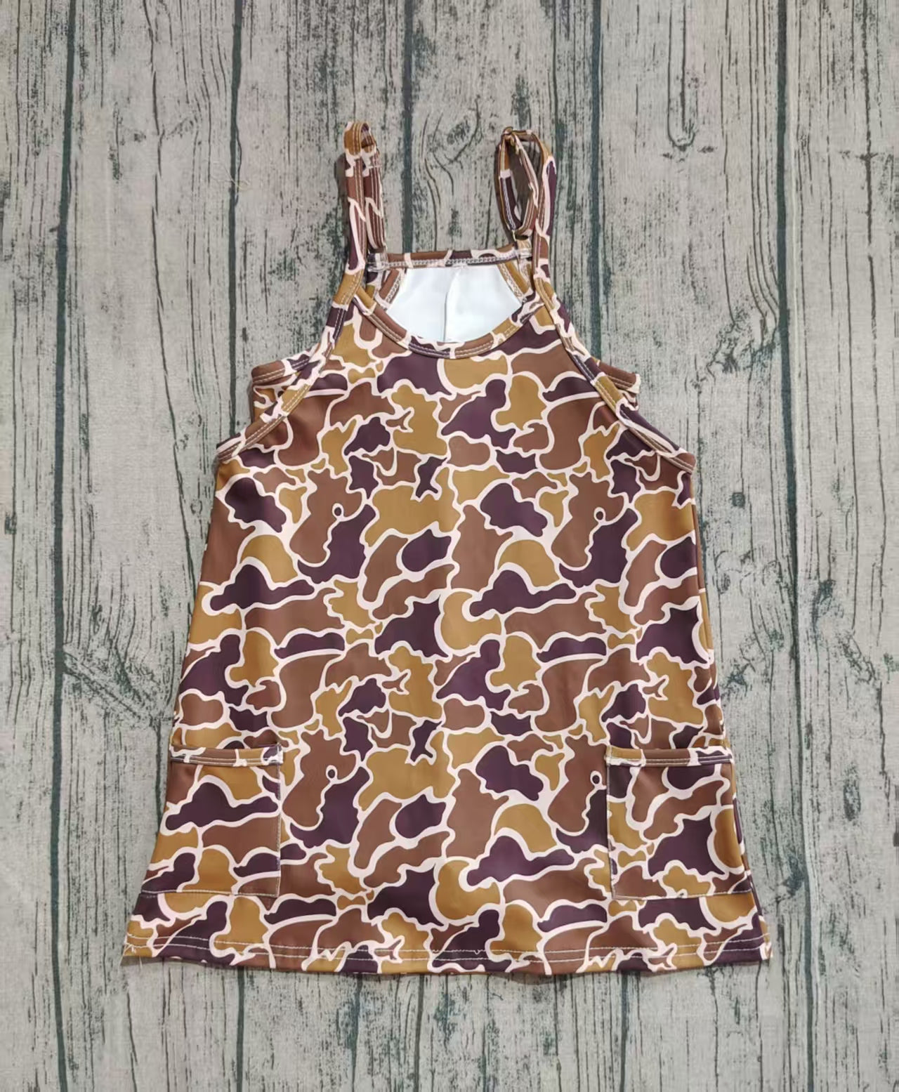 preorder GSD2722 Baby Girls Yellow Brown Camouflage Athletic Yoga Dress 202508