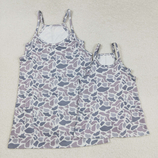 GSD2733 Adult Female Gray Camouflage Halter Yoga Dress 202508 RTS