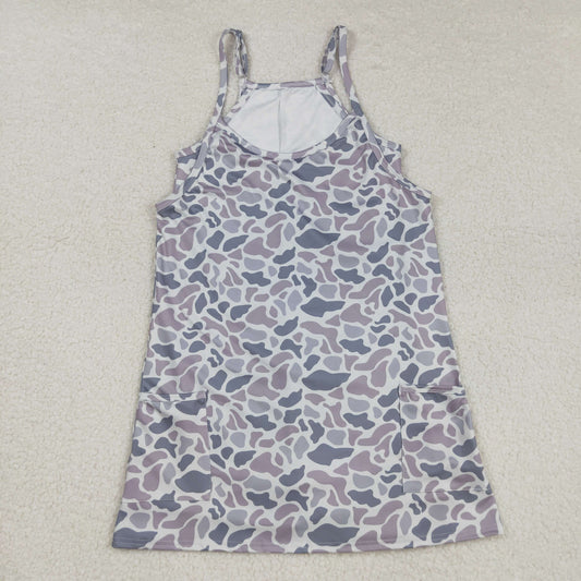 GSD2733 Adult Female Gray Camouflage Halter Yoga Dress 202508 RTS