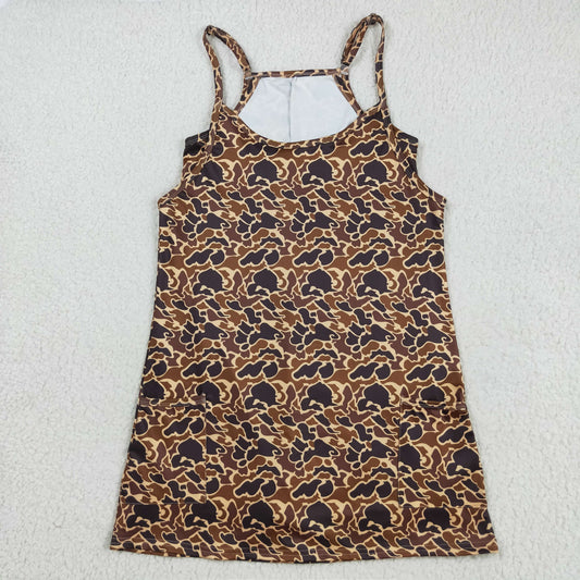 GSD2735 Adult Female Brown Camouflage Halter Yoga Dress 202508 RTS