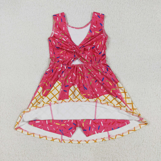 GSD2747 Waffle Ice Cream Rose Red Girls Athletic Yoga Sleeveless Dress 202507 RTS