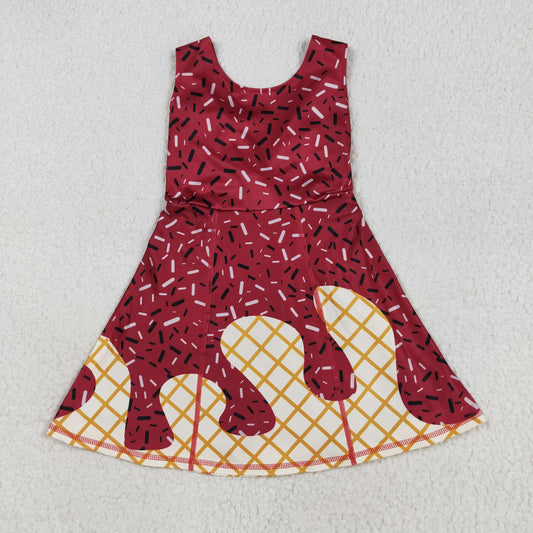 GSD2749 Waffle Ice Cream Dark Red Girls Athletic Yoga Sleeveless Dress 202507 RTS