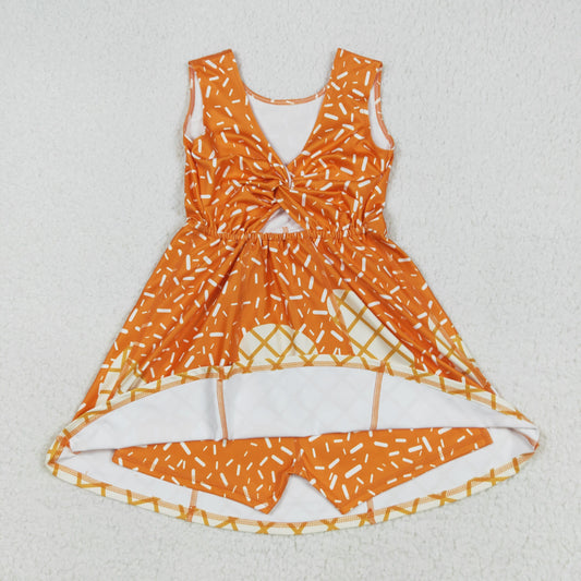 GSD2750 Waffle Ice Cream Orange Girls Athletic Yoga Sleeveless Dress 202507 RTS