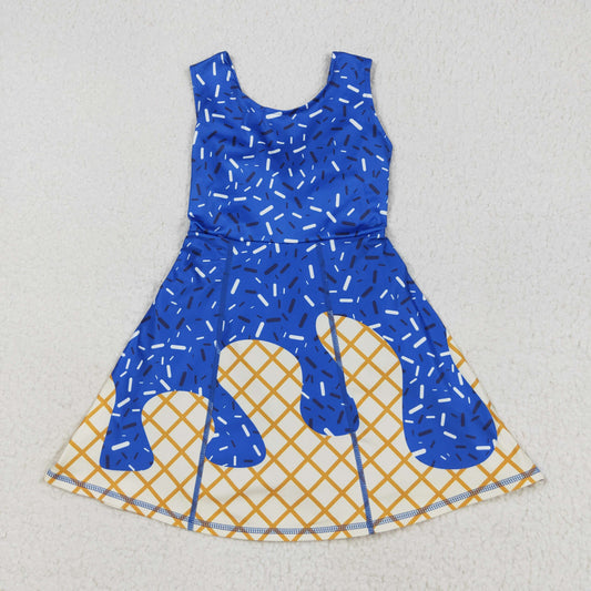 GSD2751 Waffle Ice Cream Blue Girls Athletic Yoga Sleeveless Dress 202507 RTS