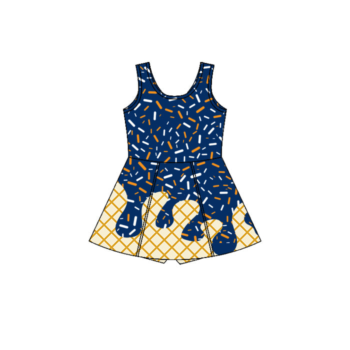 preorder GSD2754 Blue Orange Waffle Ice Cream Girls Athletic Yoga Sleeveless Dress 202507
