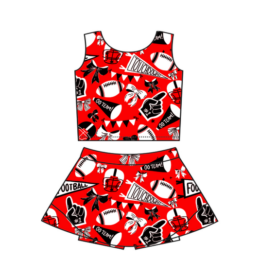 Preorder GSD2763 Girls Yoga Sets GO TEAM Red Sleeveless Skirts 202507