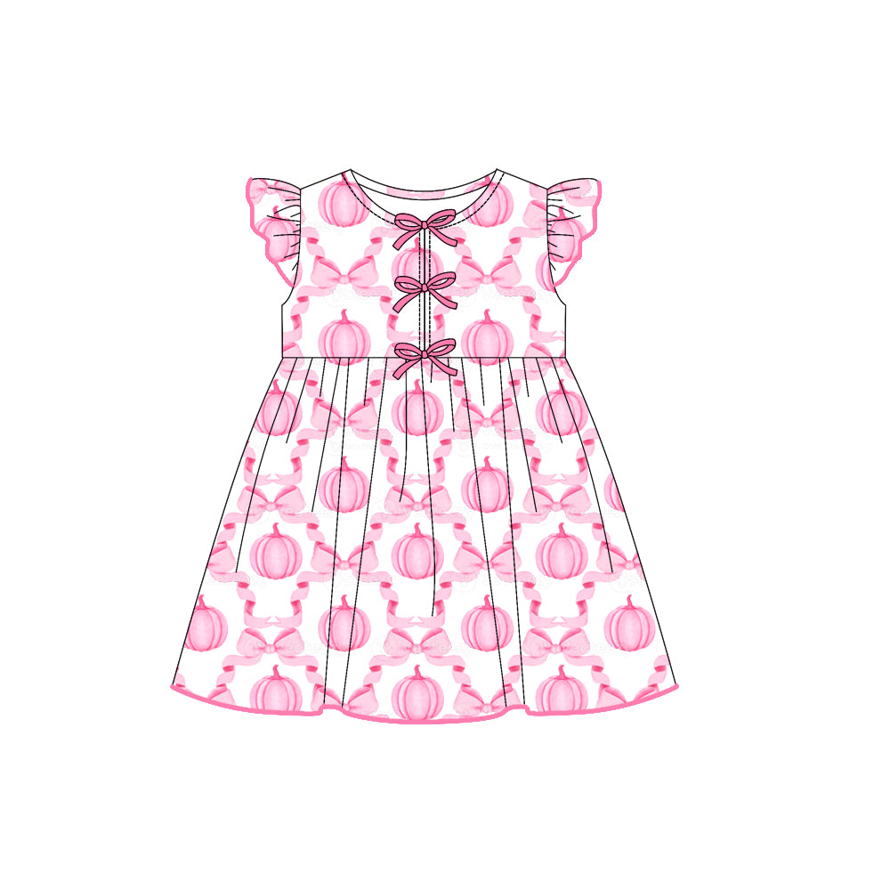 Preorder GSD2768 Pumpkin Bows Pink Flying Sleeve Girls Dress 202507