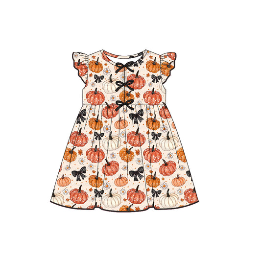Preorder GSD2769 Pumpkin Flower Black Bows Flying Sleeve Girls Dress 202507