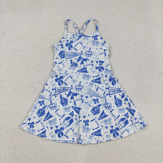 GSD2778 Football Horn Gray Blue Bow Girls Athletic Yoga Sleeveless Dress 202509 RTS