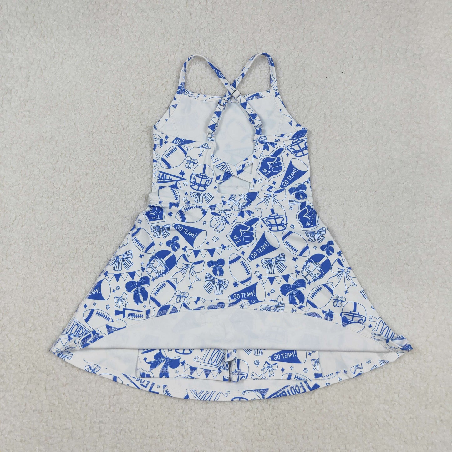 GSD2778 Football Horn Gray Blue Bow Girls Athletic Yoga Sleeveless Dress 202509 RTS