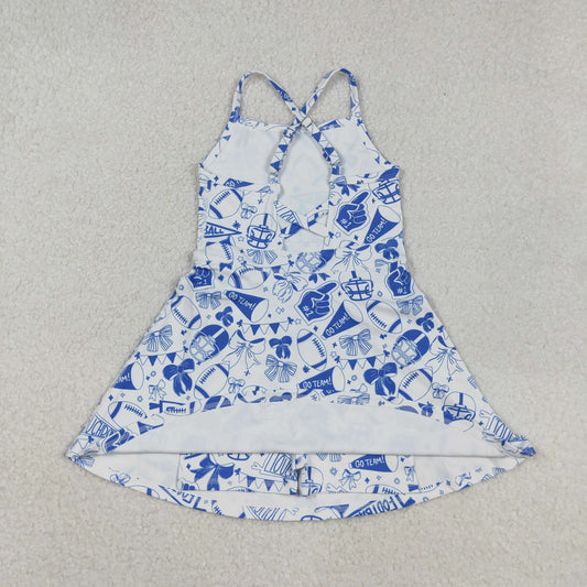 GSD2778 Football Horn Gray Blue Bow Girls Athletic Yoga Sleeveless Dress 202509 RTS
