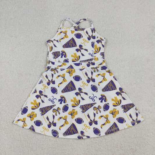 GSD2781 Football Trumpet Yellow Purple Girls Athletic Yoga Sleeveless Dress 202510 RTS