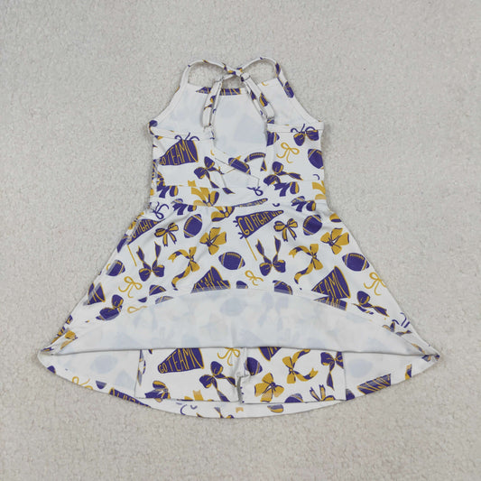 GSD2781 Football Trumpet Yellow Purple Girls Athletic Yoga Sleeveless Dress 202510 RTS