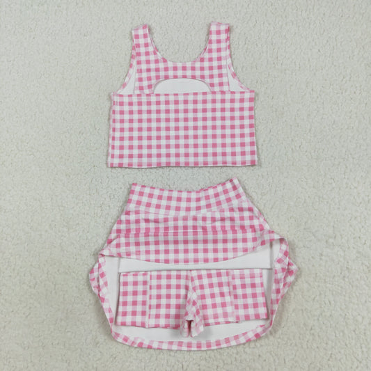 GSD0992 改为---GSD2786 NO MOQ Pink Plaid Sleeveless Skirts Shorts Sets 202508 RTS