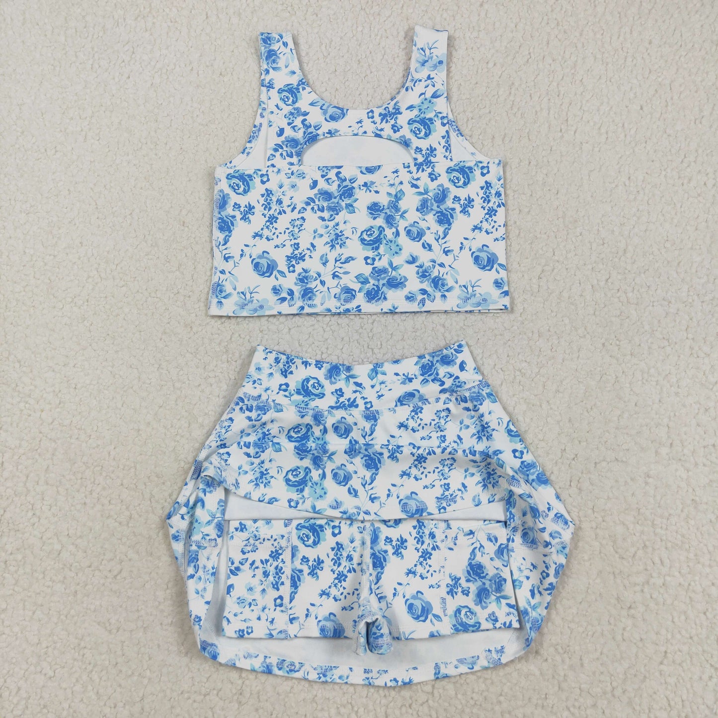 GSD0995 改为---GSD2787 Blue flowers white sleeveless pantsuit High quality swimwear beachwear kids girls